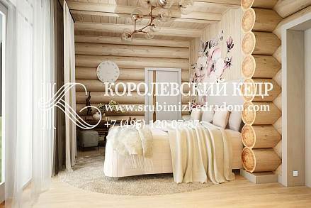 Дизайн проект спальни в доме из бревна